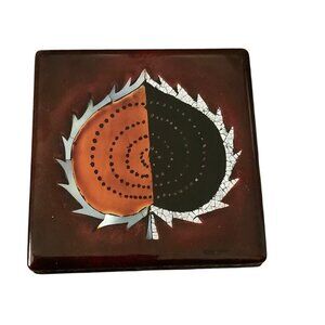 Vietnamese Lacquerware Square Trinket Box With Leaf 4”x4” Handcrafted With Lid